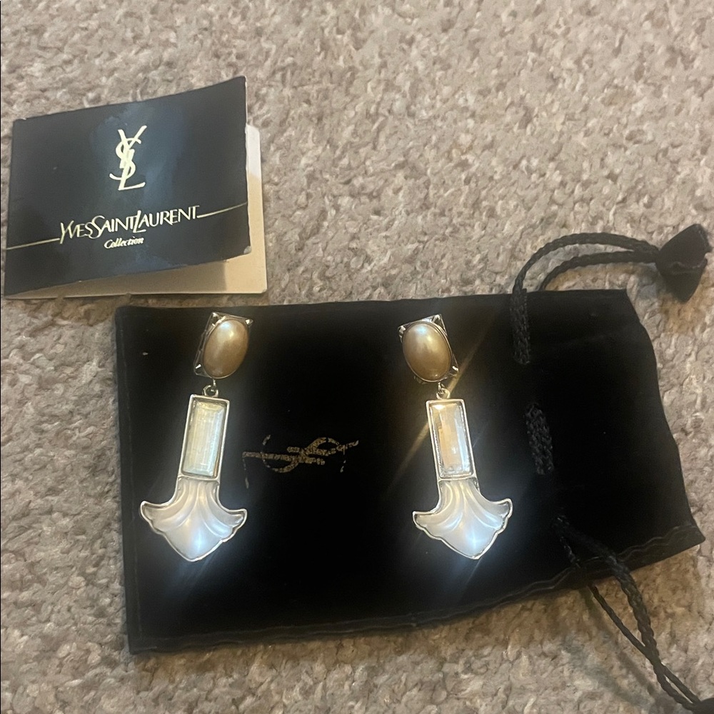 Yves Saint Laurent Ivory Mother-of-Pearl Drop Earrings with Gold Accents